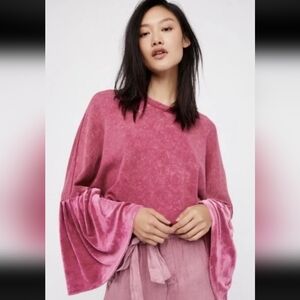 Free People Glorious Bell Velvet Sleeves Pullover Sweatshirt Oversized Sz XS